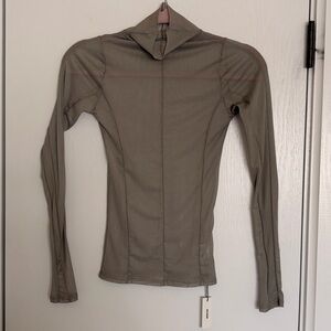 Joah Brown Taupe Sheer Long Sleeve Top